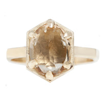 Yellow Gold Champagne Quartz Hexagon Ring